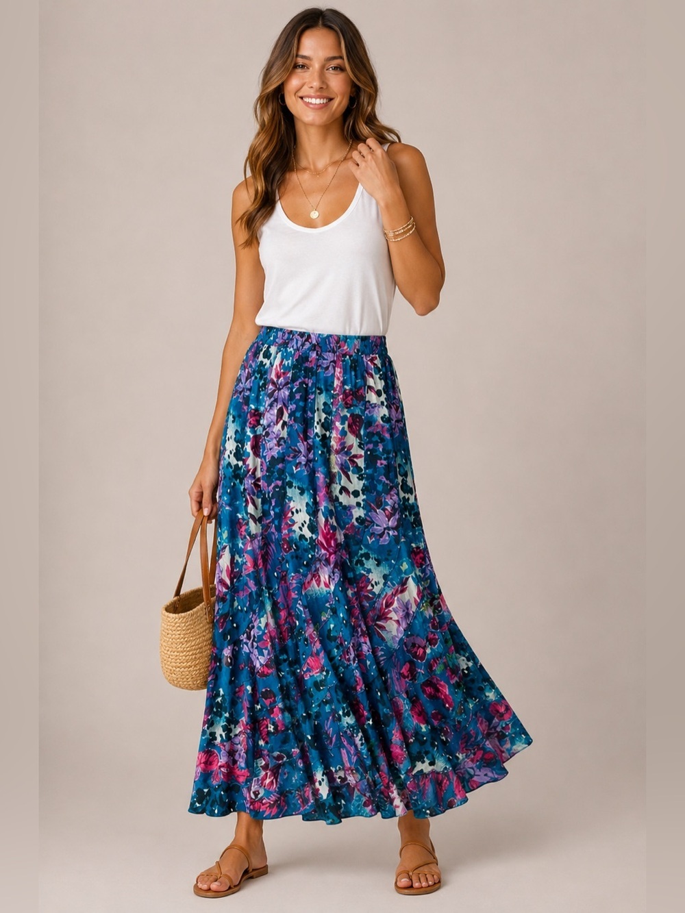 Bohemian Café Floral Blue and Pink Skirt size Small